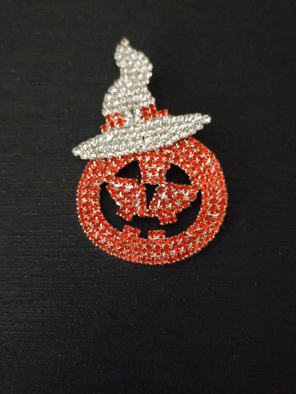 Halloween Pumpkin Crystal Brooch - Orange and Silver